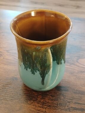 Handcrafted Ceramic Coffee Mug in Turquoise and Brown Glaze
